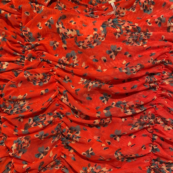 Free People Brielle Red Bloom Combo Ruched Long Slit Dress NWT NEW XL - Picture 3 of 7